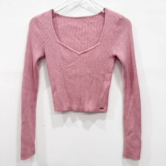 Hollister Ribbed Sweetheart Sweater Pink XS - Picture 1 of 6